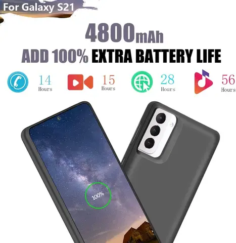 Чехол для зарядного устройства для Samsung Galaxy S21, внешний аккумулятор, расширенная крышка для зарядки аккумулятора, externe 4800 мАч