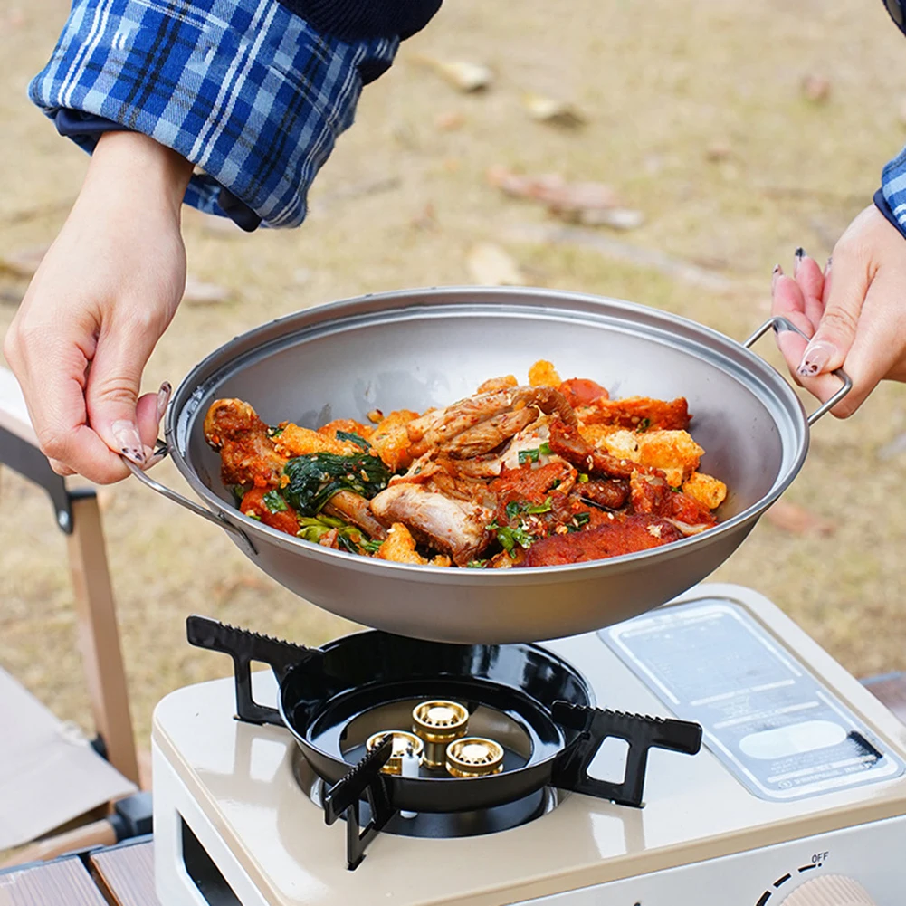 Титановая сковорода вок с крышкой индукционная плита двойной ручкой уличная для