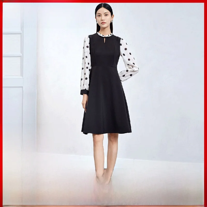 Цена счетчика 679 [Счетчик] Модное платье в горошек стиле пэчворк с дизайном Sense