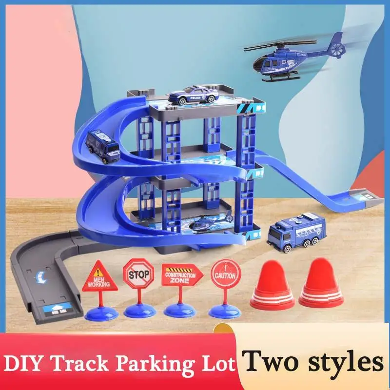 

Children's Diy Track Railway Car Plastic Parking Toy Set Multilayer Assemble Rail Railway Car Garage Track Kids Christmas Gift