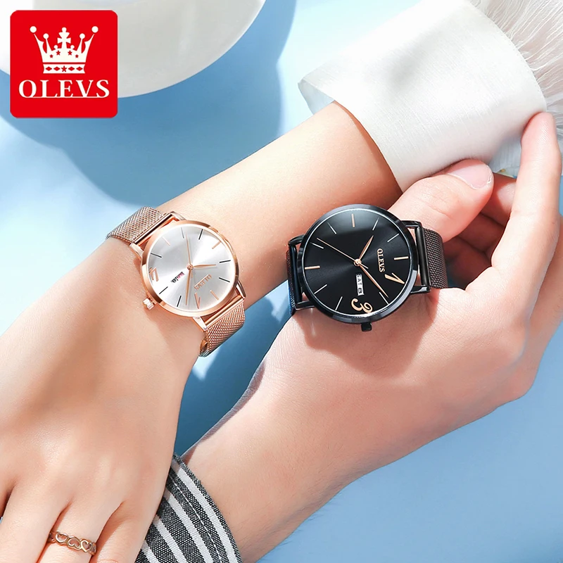 OLEVS Top Brand Fashion Simple Dial Casual Watch Couple Wristwatches Weekly Calendar 30M Waterproof 2022 New Couple Watch 2863