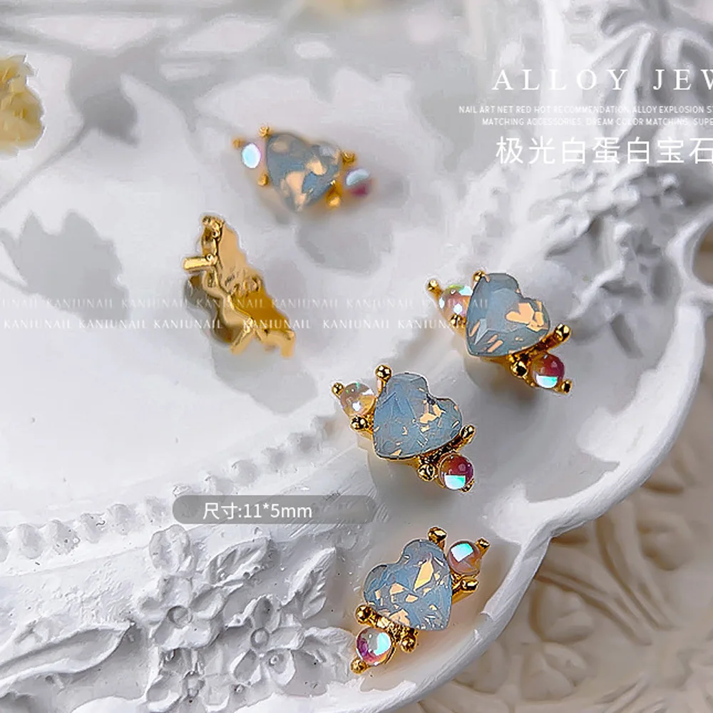 

10pcs 3D Heart Ring Nail Art Alloy Rhinestone Decorations Multi Color Heart Ring Diamond Gems Charms Press On Nails Parts 34KE#