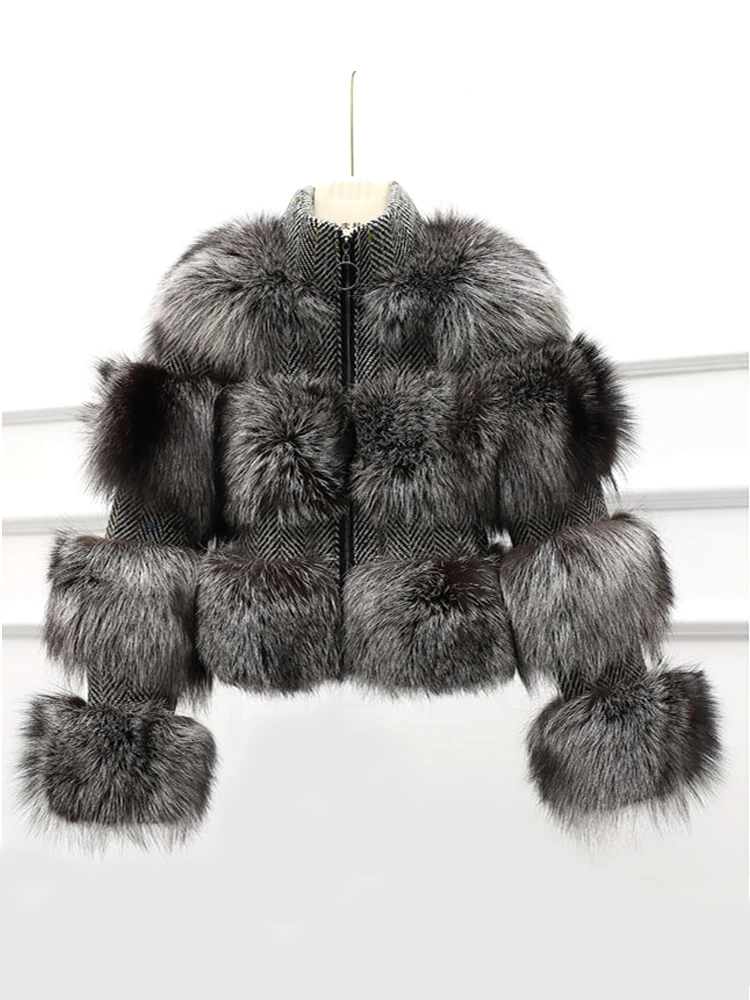 New Winter Women Jacket Real Fox Fur Coat Natural Raccoon Fur Woolen Coats Bomber Jacket Korean Streetwear Oversize Outerwear enlarge