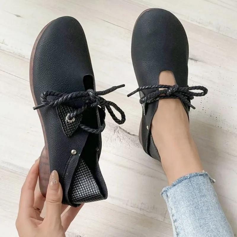 Shoes for Women New Lace-up Women's Flats Autumn Low-heeled Ladies Casual Flat Shoe Light Solid Round Head Female Walking Shoes