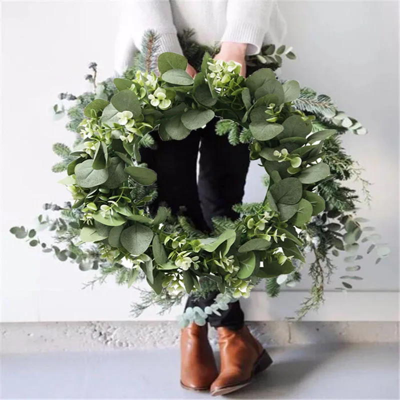 

Eucalyptus Wreath Flowers Gifts DIY Christmas Creative Artificial Garland Hanging Pendants Wedding Decoration Home Party Decor
