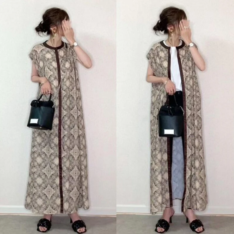 

2022 New Women Summer Dress Japan Style Women Cardigan Dress Maxi Long Printed Dress Long Dresses for Women Vestidos De Fiesta