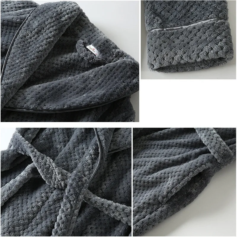 Autumn Winter Couple's Nightgown Bathrobe Flannel Long Robe Thick Warm Sleepwear Man Women Loose