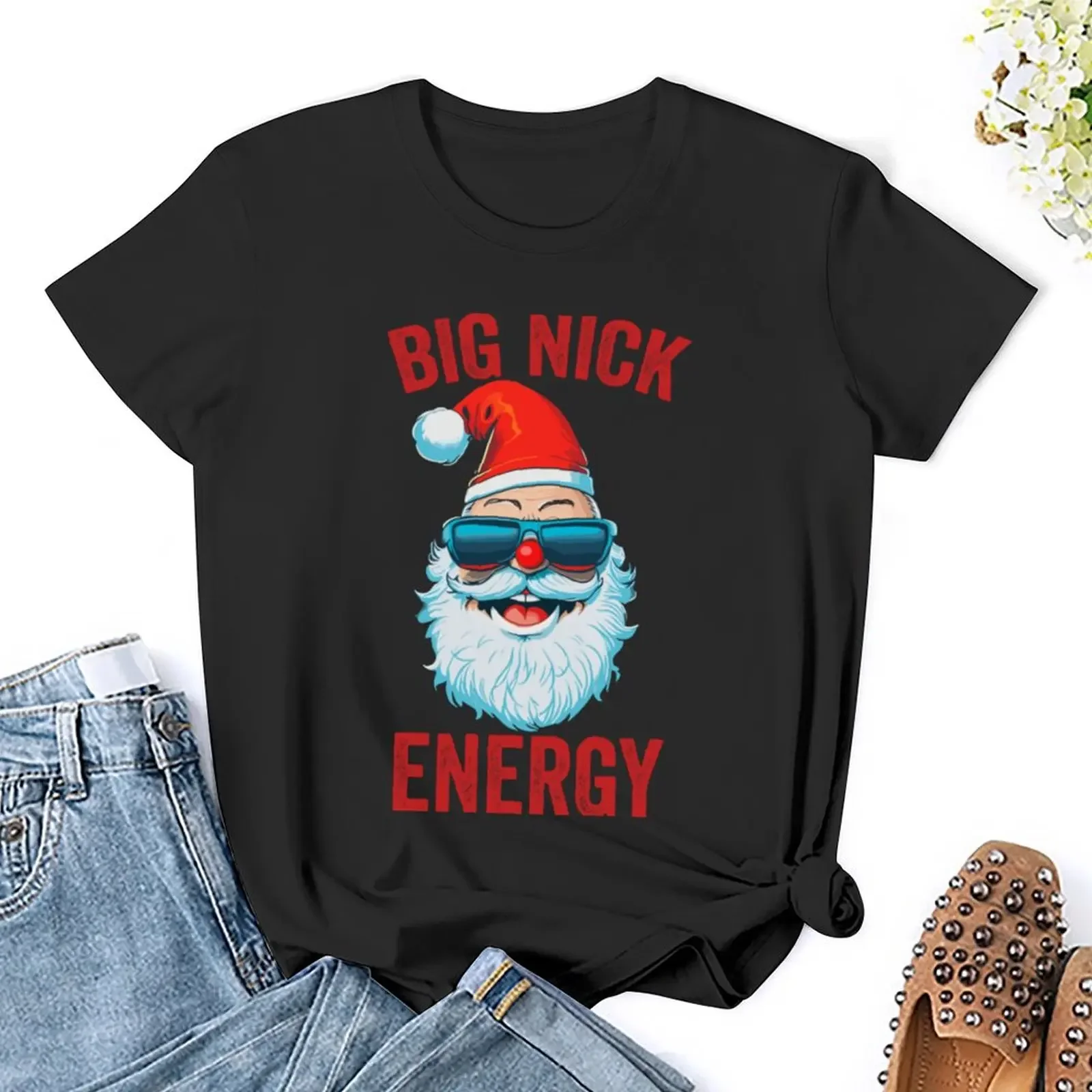 Футболка женская летняя с большим рисунком Санта-Клауса