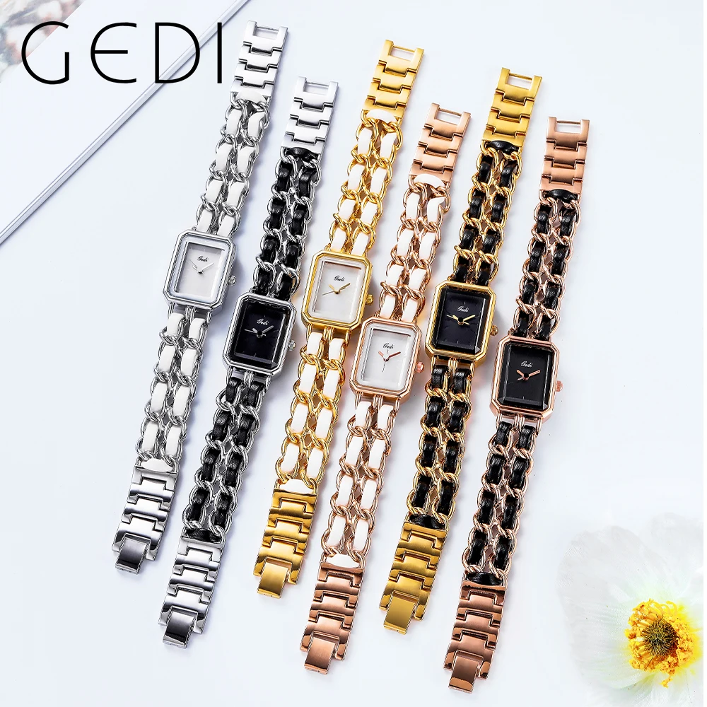 GEDI Rectangle Gold Bracelet Watch Women Fashion Quartz Wrist Watches Luxury Brand Waterproof Silver Lady Clock Relogio Feminino