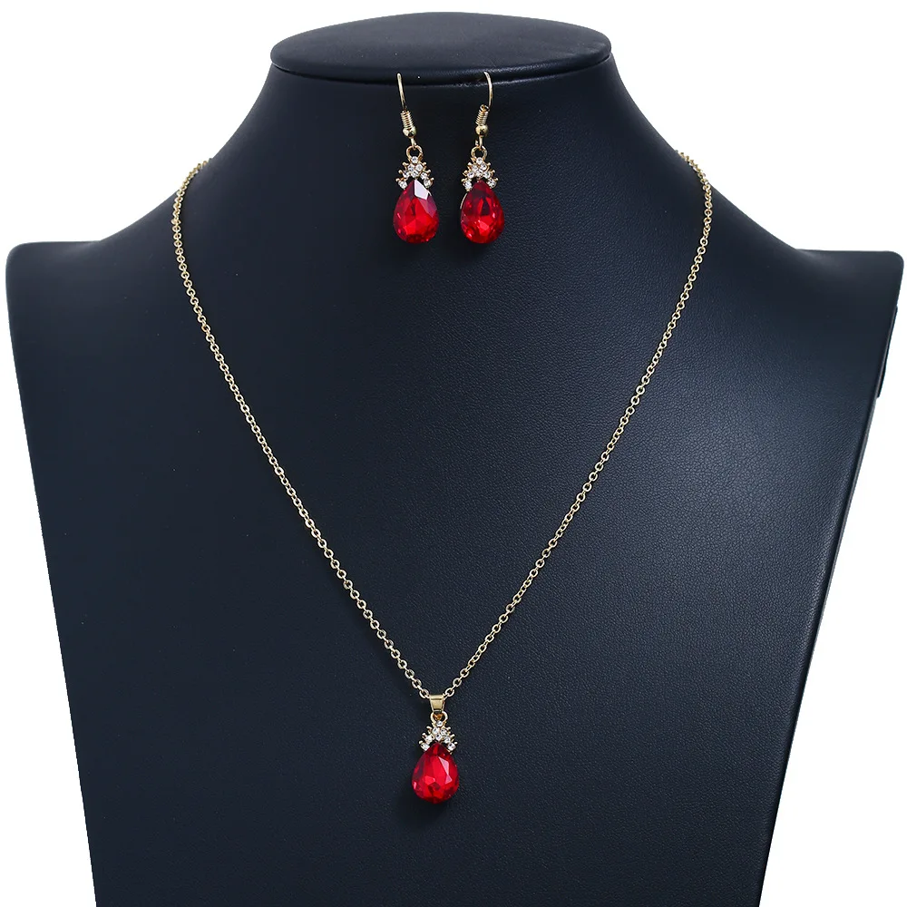 

Trendy Crystal Water Drop Pendant Necklace Earrings Jewelry Sets Fine Crystal Women Party Wedding Gift