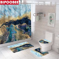 High Quality Luxury Texture Print Bathroom Curtain Abstract Marble Toilet Cover Non-Slip Rug Bath Mat 3D Fabric Shower Curtains