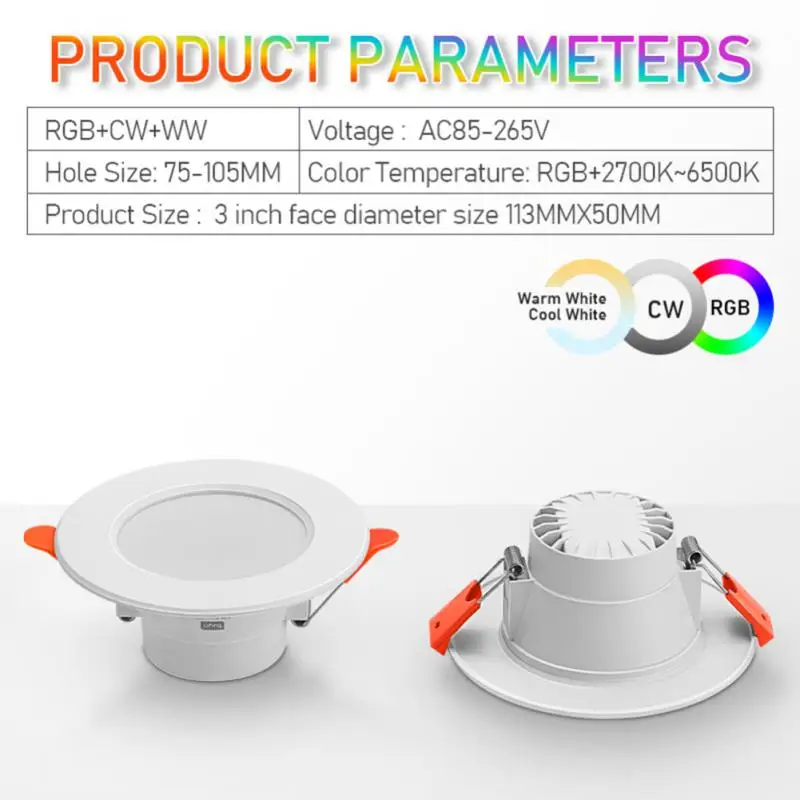 Светодиодная лампа Tuya совместимая с Bluetooth яркими пятнами встроенная круглая RGB