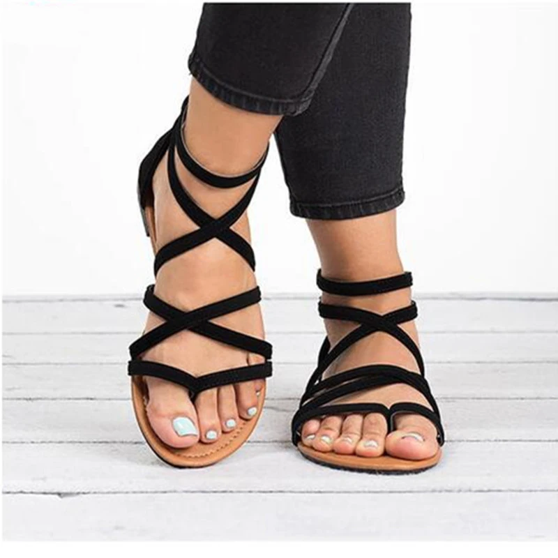 

Summer Flip Flops Gladiator Sandals Shoes Beach Cross Sandals Woman Slip on Flats Casual Women Black Brown Sandalias De Tacon