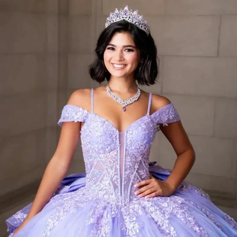 Лавандовое платье Quinceanera по индивидуальному заказу с открытыми плечами