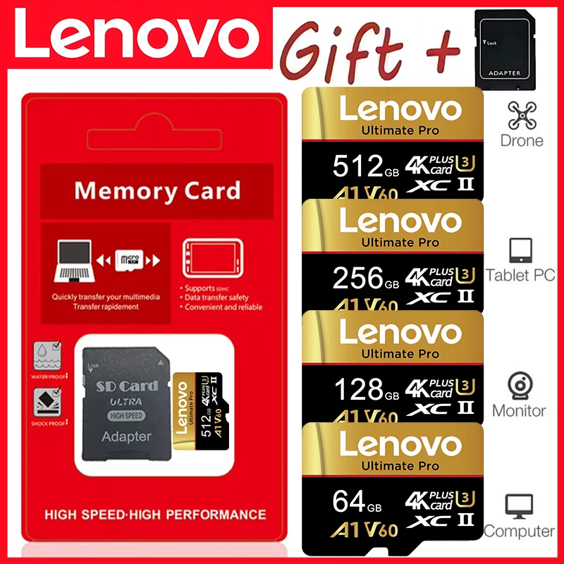Фото Надежные карты памяти Lenovo Micro TF SD 512 ГБ, 128 ГБ, 64 ГБ, 32 ГБ для видеорегистраторов, Nintendo Switch и ПК №1