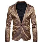 Мужской костюм-блейзер на одной пуговице, с золотым принтом
