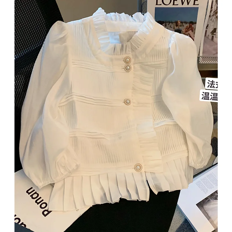 

Женская одежда, рубашка во французском стиле, спрессованный плиссированный топ с рукавами-фонариками в дворцовом стиле, уникальная красивая блузка