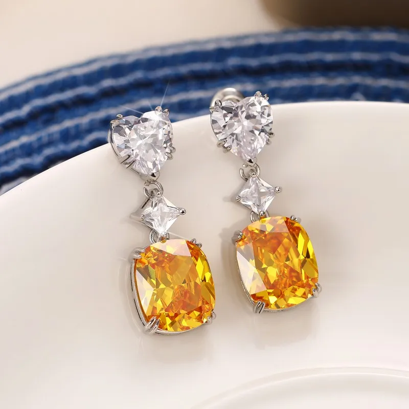 Серьги-подвески Huitan для женщин, висячие ювелирные украшения со сверкающим желтым кубическим цирконием для помолвки, свадьбы, вечеринки