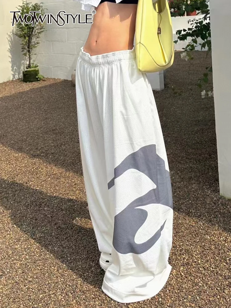 

Женские брюки с высокой талией TWOTWINSTYLE, весенние свободные брюки с широкими штанинами и карманами в стиле пэчворк
