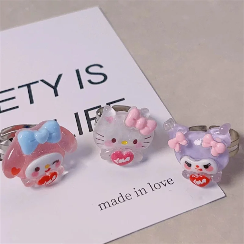 

Kawaii Hellokittys Resin Ring Anime Sanrios Cute Kuromi Cunnamoroll Girl Heart Cartoon Couple Soft Girl Ring Sister Gift