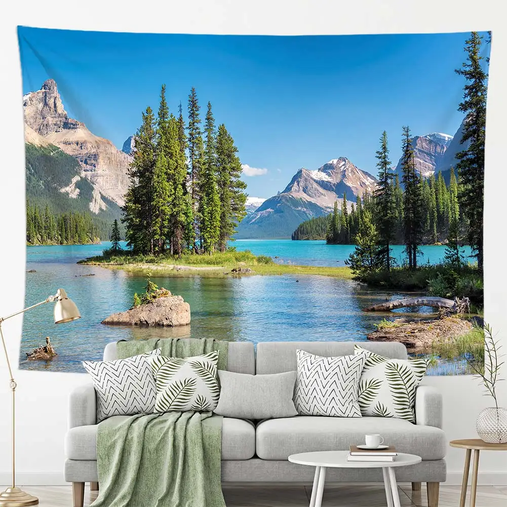 Настенный гобелен с рисунком природного пейзажа леса озера океана пляжное