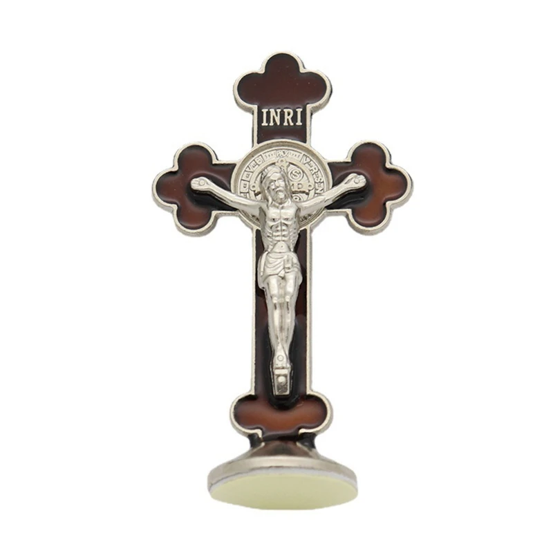 

2023 New Metal for Cross Figurine Enamel Jesus Crucifix Christ Catholic Statue Art Ornament for Home Bedroom Living Room Deco