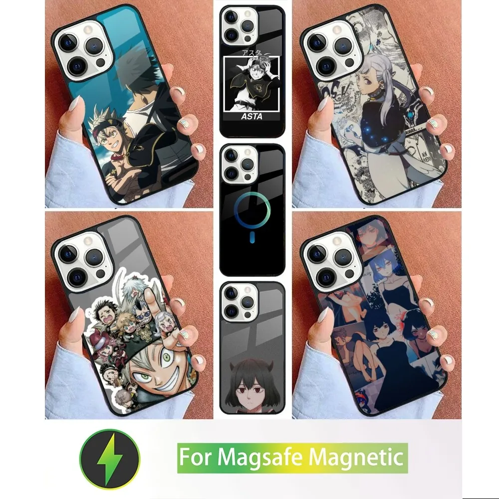 Аниме Черный C-Clover Asta чехол для телефона iPhone 15 14 13 12 11 Plus Pro Max Mini Magsafe Магнитная