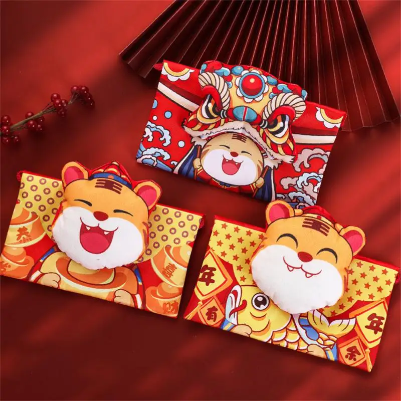 Red Envelope Chinese New Year 2022 Tiger New Year's Red Envelopes Cartoon Cute Children's Fabric Red Envelopes Dropshipping
