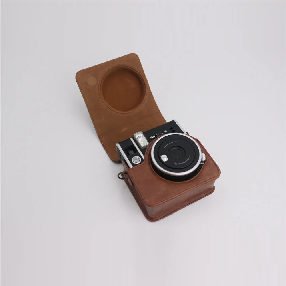 Ретро сумка для камеры, чехол из искусственной кожи для Fujifilm Instax Mini 40, защитный чехол для камеры с плечевыми ремнями, черныйкоричневыйрозовый (art.: 3920cb948de33) - 3920cb948de33