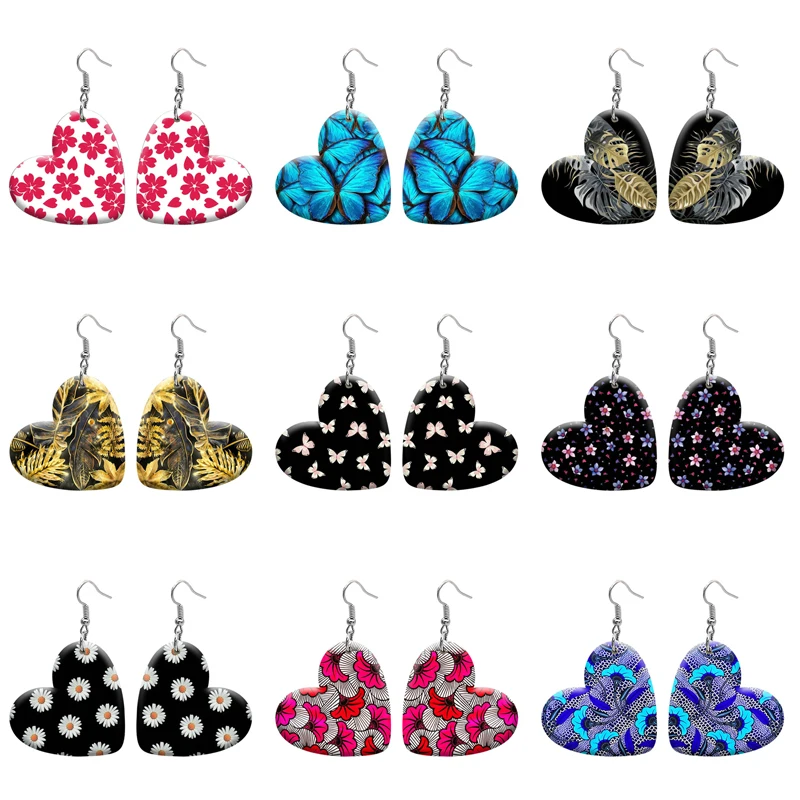 

Flower Pattern DIY Heart Resin Hook Earrings For Women Jewelry Y2K Piercing Ear Drop Dangle Accessories Gift For Girls