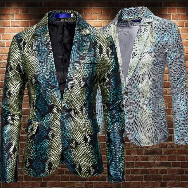 Colorblock snakeskin pattern blazer men suits designs jacket mens stage costumes for singers clothes dance star style dress b447