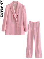 xnwmnz fall clothes women fashion welt pockets with loose blazer coat or casual high waist pants straight trousers