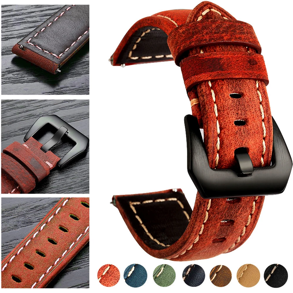 20mm 22mm PU Leather Watch Band For Amazfit Huawei Samsung Galaxy Watch Gear S3 Active2 46mm 42mm Strap Replacement Bands