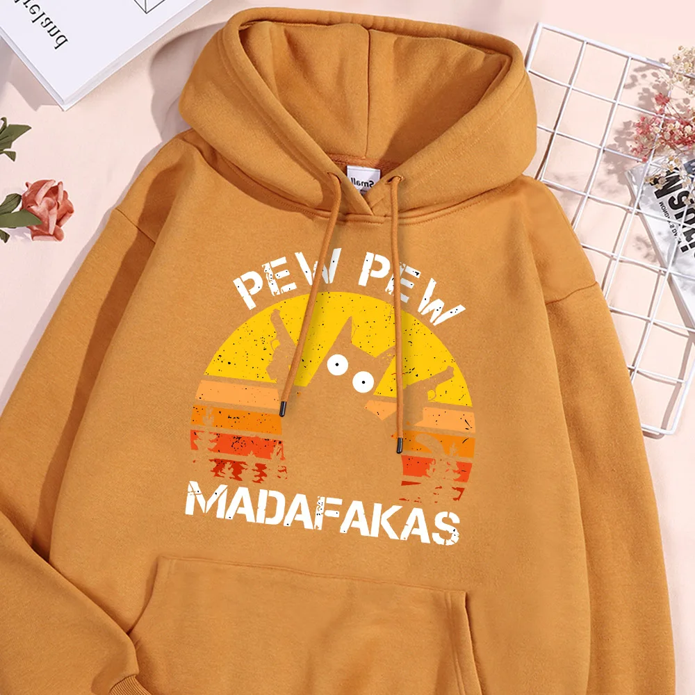 Pew Madafakas Cat With Two Guns Printing Hoodie Мужские толстовки с забавными кошками Гибкий