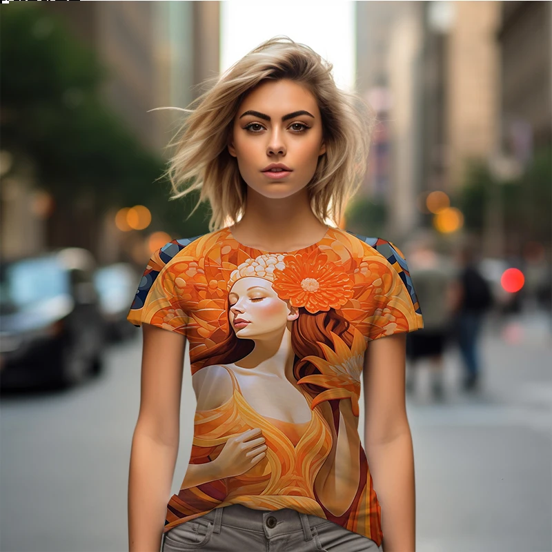 

Beautiful Woman 3D Printed Lady In Summer T -shirt Retro Style Casual Ladies T -shirt Fashion Trend Women T -shirt