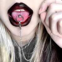 1pc newest goth style stainless steel tongue pierc chain tongue ring 14g barbell punk piercing body jewelery ear rings harajuku