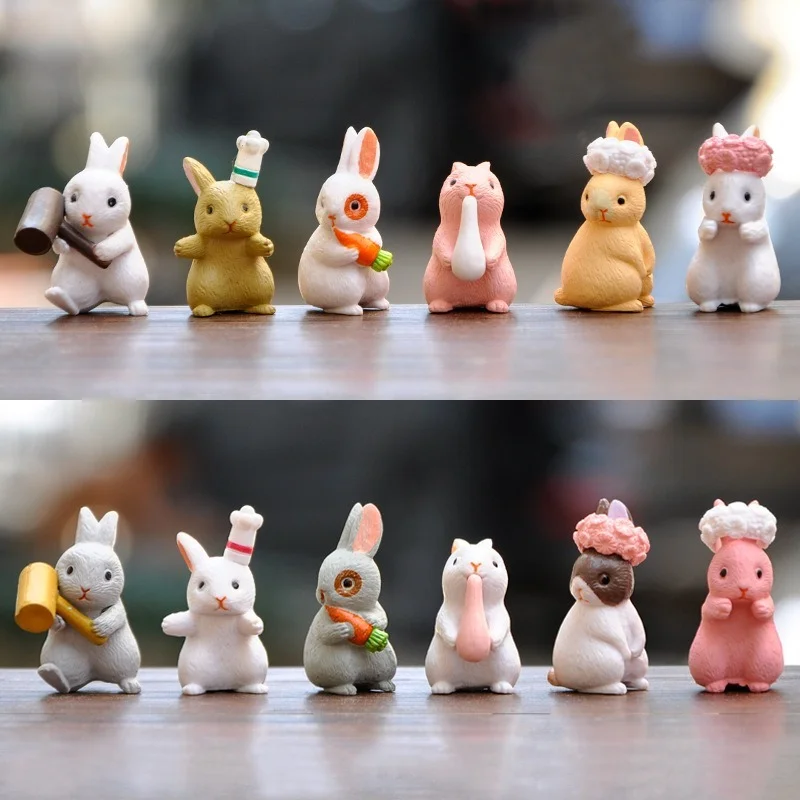

12Pcs Simulated Animal Rabbit Cartoon Ornaments Animal Figurines Action Figures Children Decoration Xmas Toys Christmas Gift