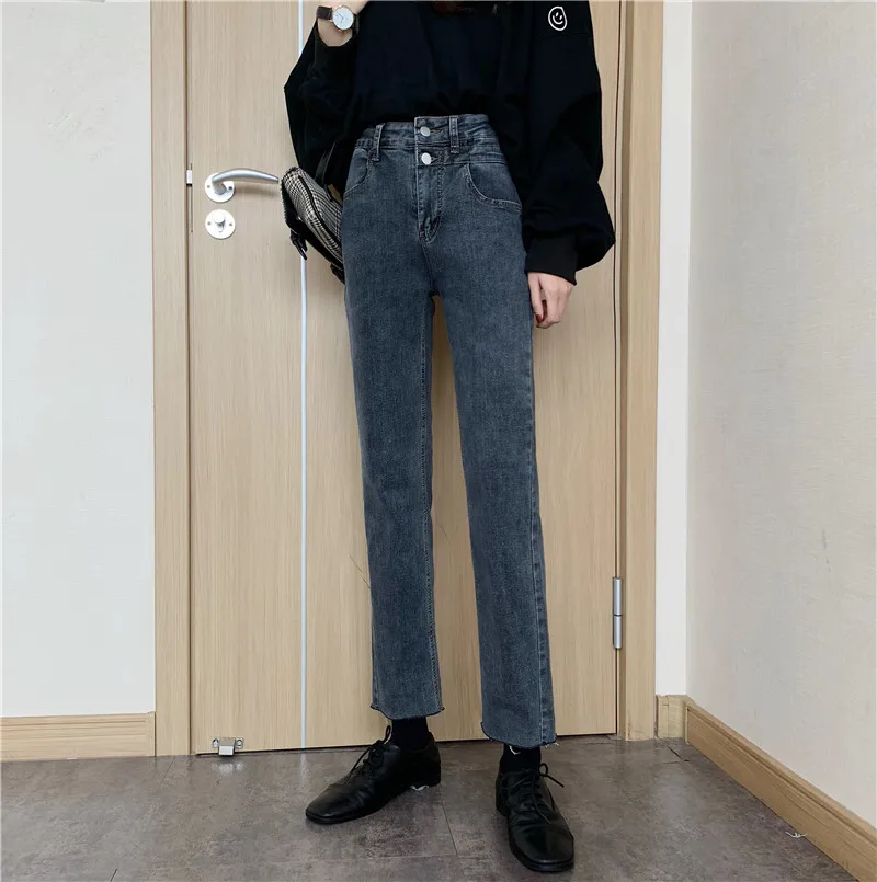 

N5823 The new high-waisted small dark blue slim all-match trousers jeans