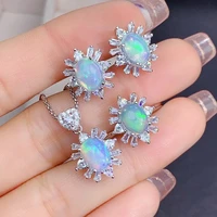 meibapj natural opal gemstone flower earrings ring and necklace 3 pcs suits for women real 925 sterling silver fine jewelry set