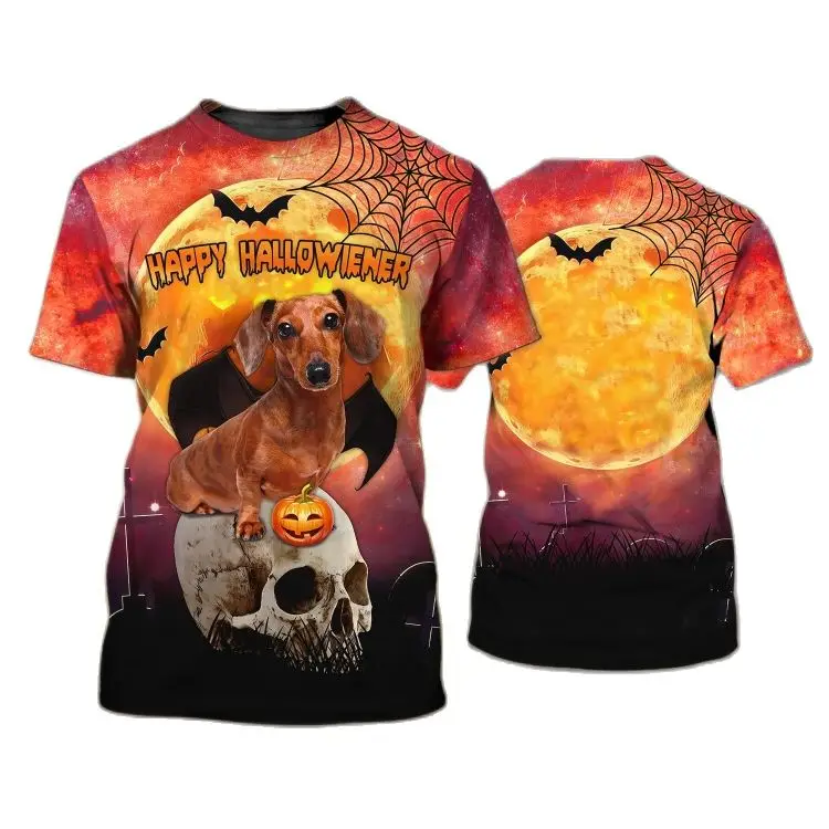 Летняя мужская футболка на Хэллоуин с милым рисунком Джек-о фонариком котом