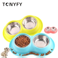 pet dogs duble bowl kitten food water feefer stainless steel drinking dish feeder for pet supplies anti ants feeding bowls