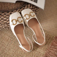 womens sandals half wrapped toe 2022 spring summer new simplicity square heel ventilative flat bottom shoe iconic silk slipper