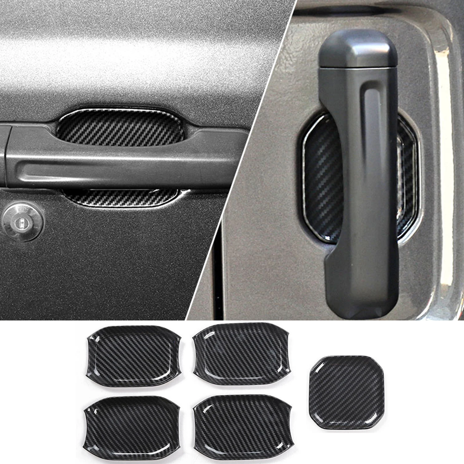 

Carbon Fiiber Look Outer Door Handle Bowl Cover Trim For Jeep Wrangler JL 4XE Gladiator JT 2018 2019 2020 2021 2022 2023 2/4Door