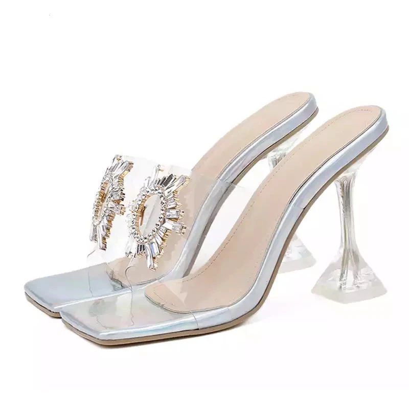 Туфли женские на высоком каблуке пикантные сандалии квадратный носок пряжка с