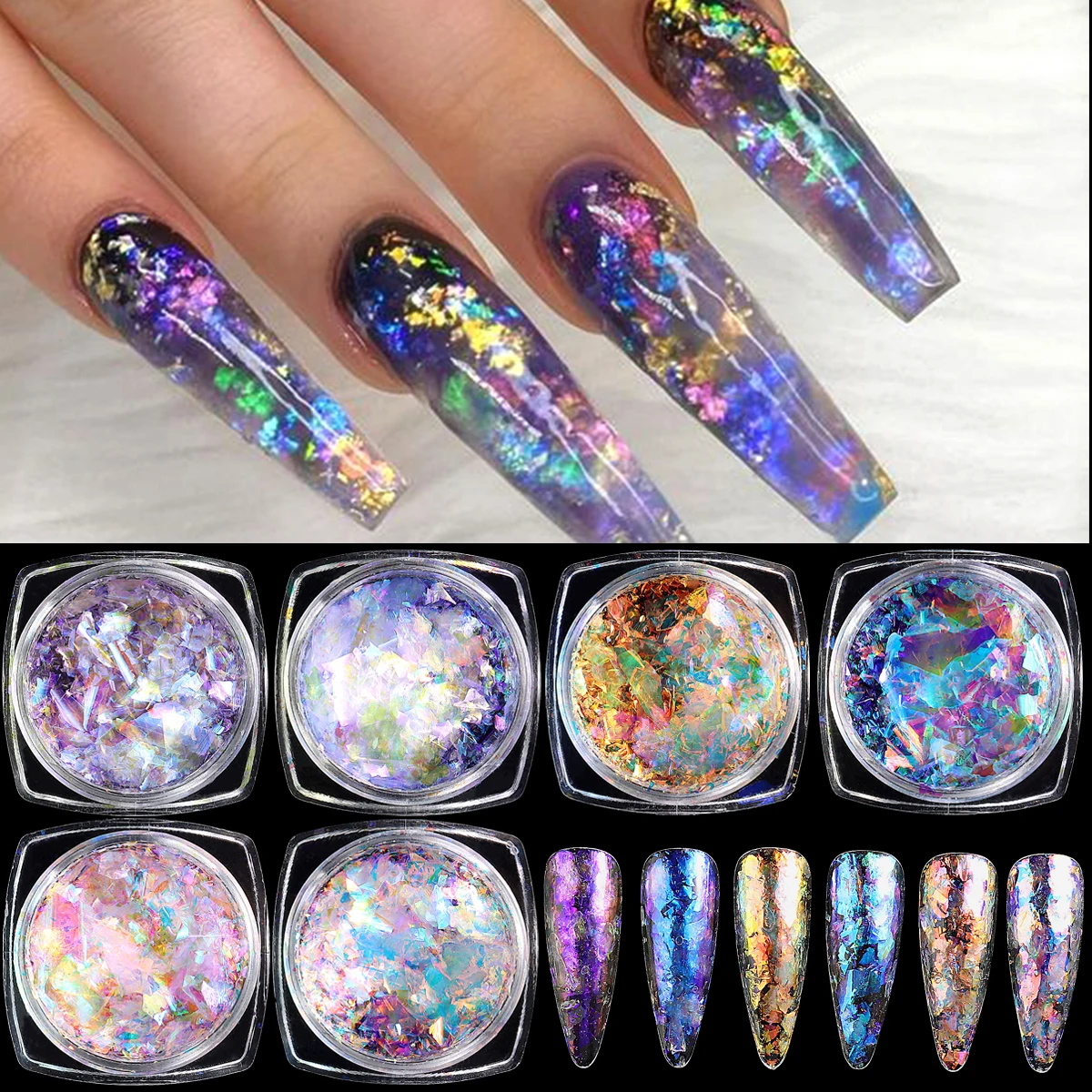 

Crystal Opal Nail Flakes Purple Pink Aurora Glitter Powder Iridescent Sequins Chameleon Spangles Manicure Paillette GLXR10-15