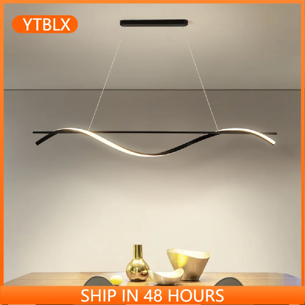 

Minimalist Black LED Chandelier Nordic Dinging Room Island Creative Long Hanging Lamp Restaurant Coffee Shop Bar Office Fixtures