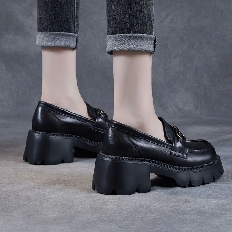 Лоферы на среднем квадратном каблуке женские туфли-Лоферы без шнуровки с