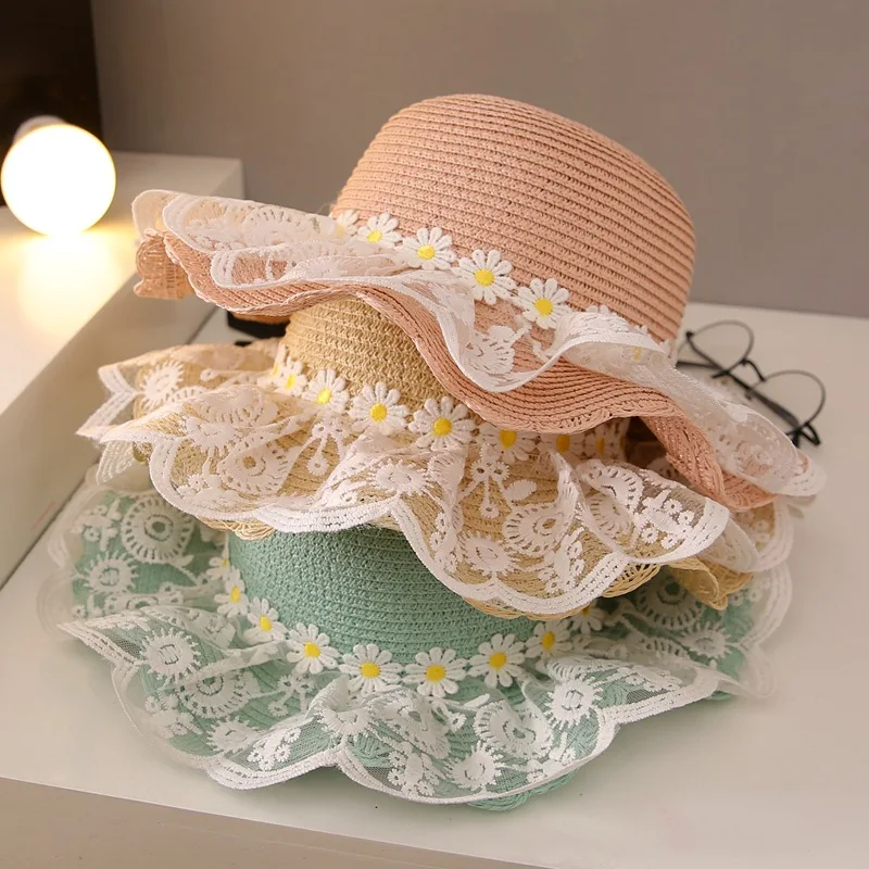 

Summer Girls Beautiful Fashion Mesh Small Daisy Beach Princess Hat