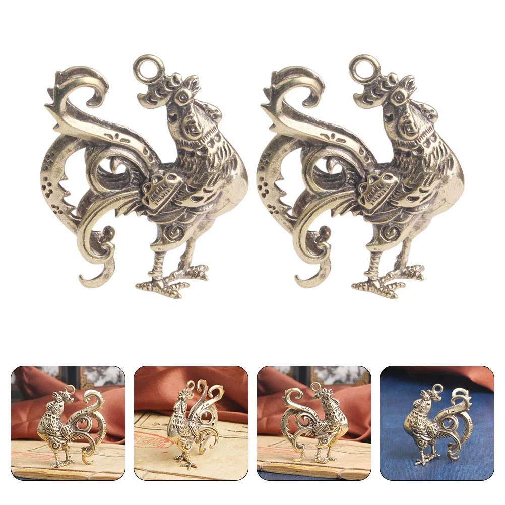 

Pendant Rooster Keychain Decor Brass Charms Key Pendants Vintage Chain Crafts Diy Animal Zodiac Metal Statue Ring Keyring