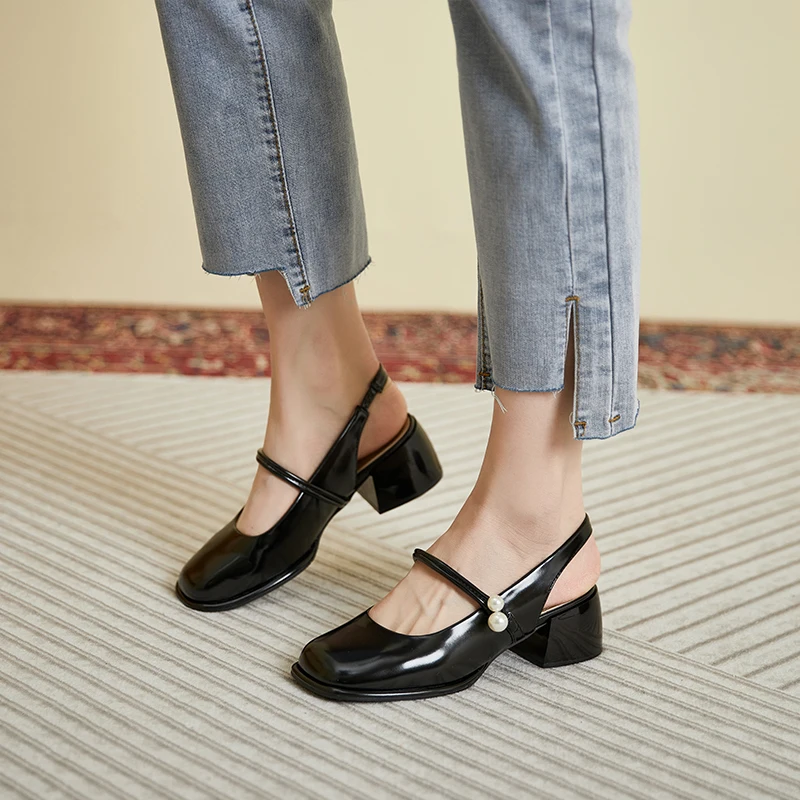 Baotou Sandals Female 2023 Summer Outside Wear New High Heels Female Fashion SandalsBlock Heel Mary Jane Shoe Woman